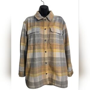 Old Navy Plaid Utility Jacket in Gray and Yellow Warm Flannel Spring Camping M